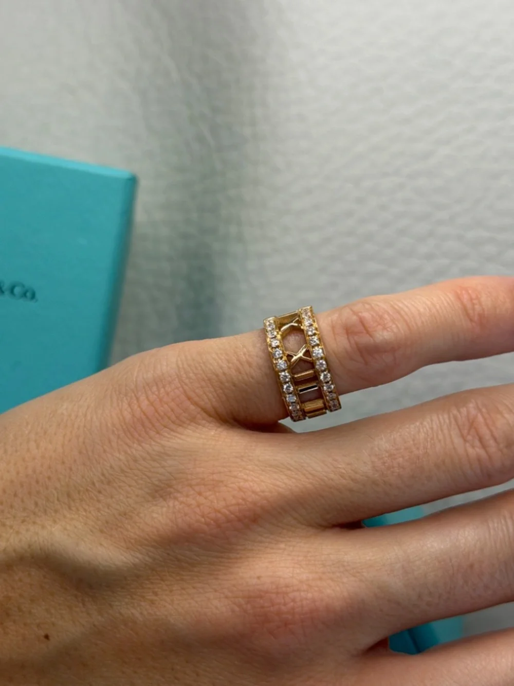 Tiffany & Co. 18K Yellow Gold Atlas Open Diamond Ring 4.3 US